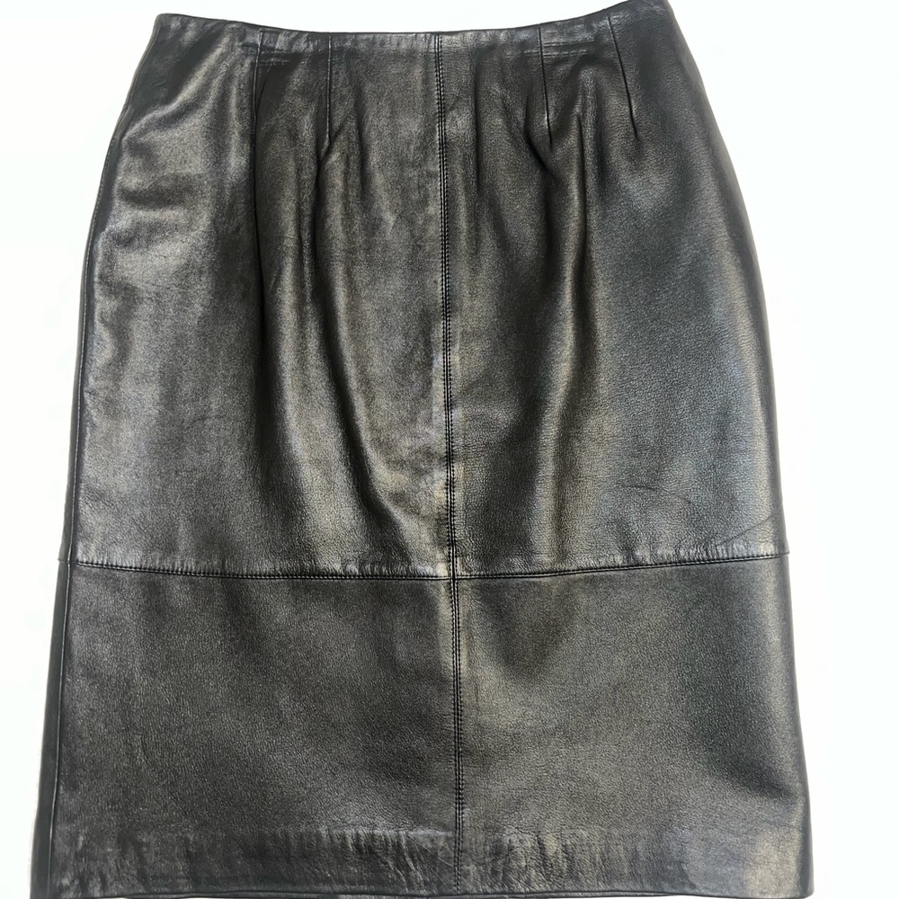 Doncaster Leather Pencil Skirt Womens 6 Black Knee Length High Waist Classic